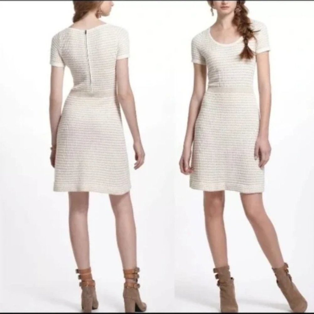 Anthropologie‎ Sparrow cream metallic gold wool blend sweater dress S